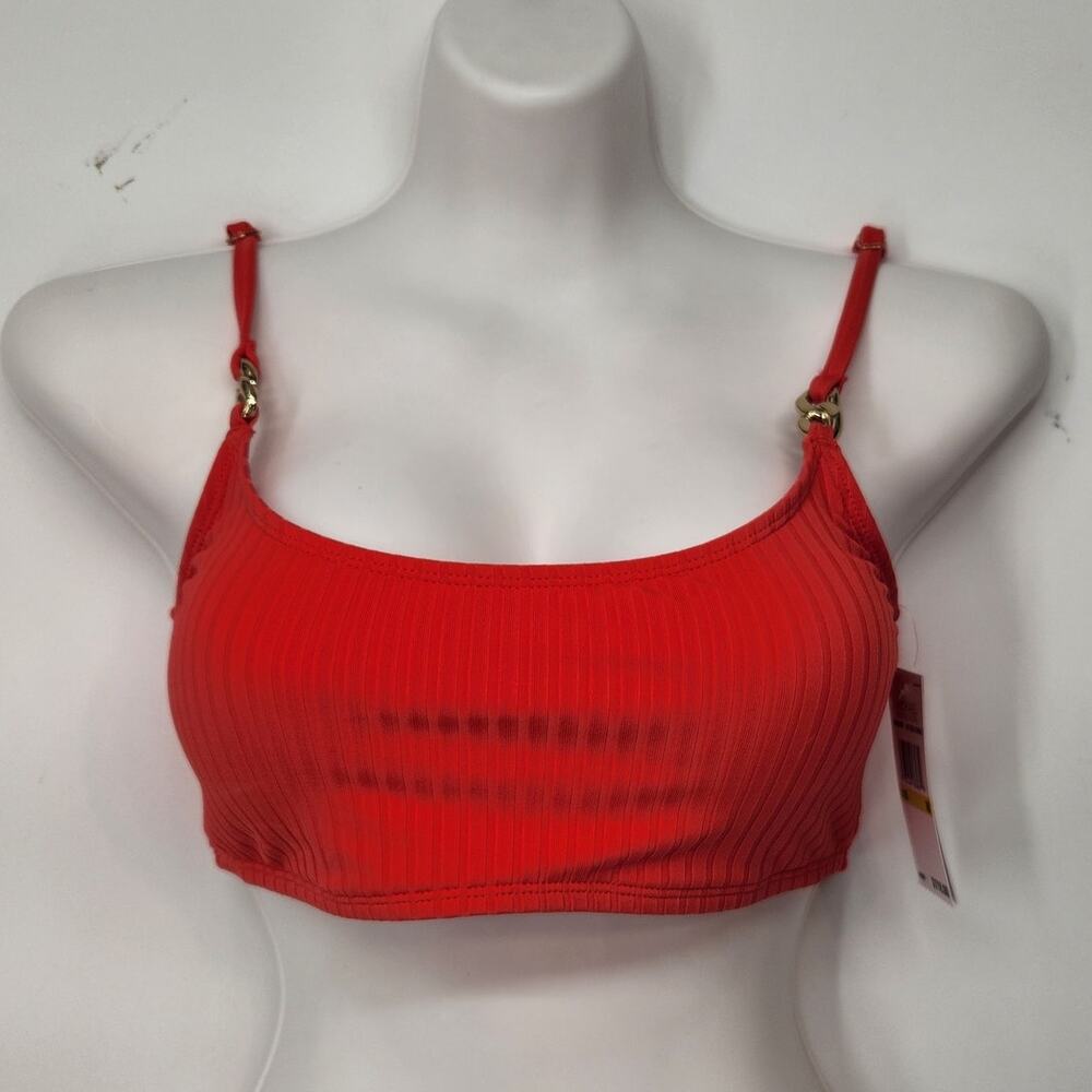 MICHAEL Michael Kors Red Ribbed Bikini Top with Gold Hardware